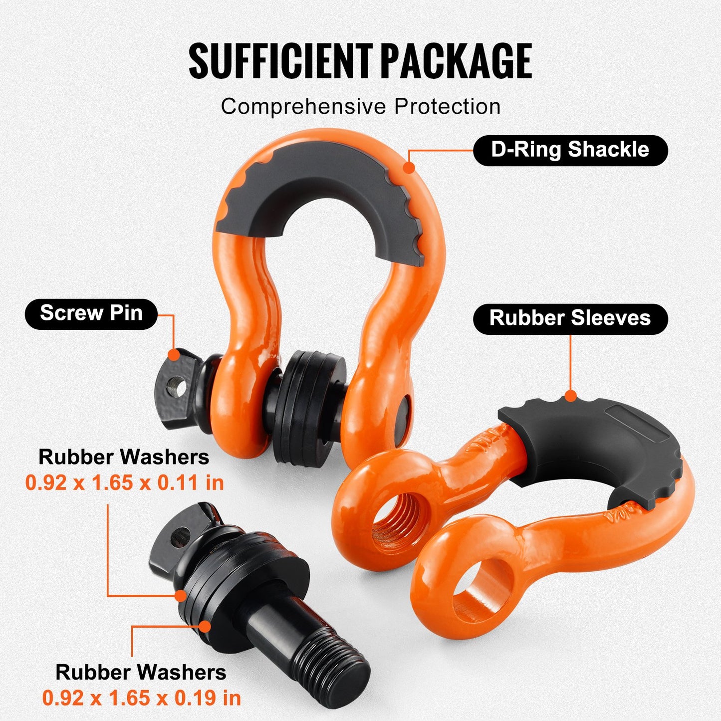 Heavy Duty Alloy Steel D-Ring Shackle 2 Pack - Off-Road Vehicle Recovery, 7/8" Screw Pin, Orange