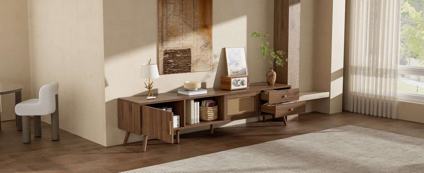 76" Modern Rattan TV Stand for TVs up to 85 Inches - Natural