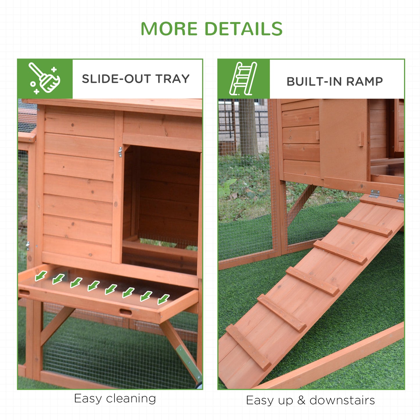 Wooden Chicken Coop with Nesting Box and Wheels - Outdoor Poultry Cage, 96.5 Inches