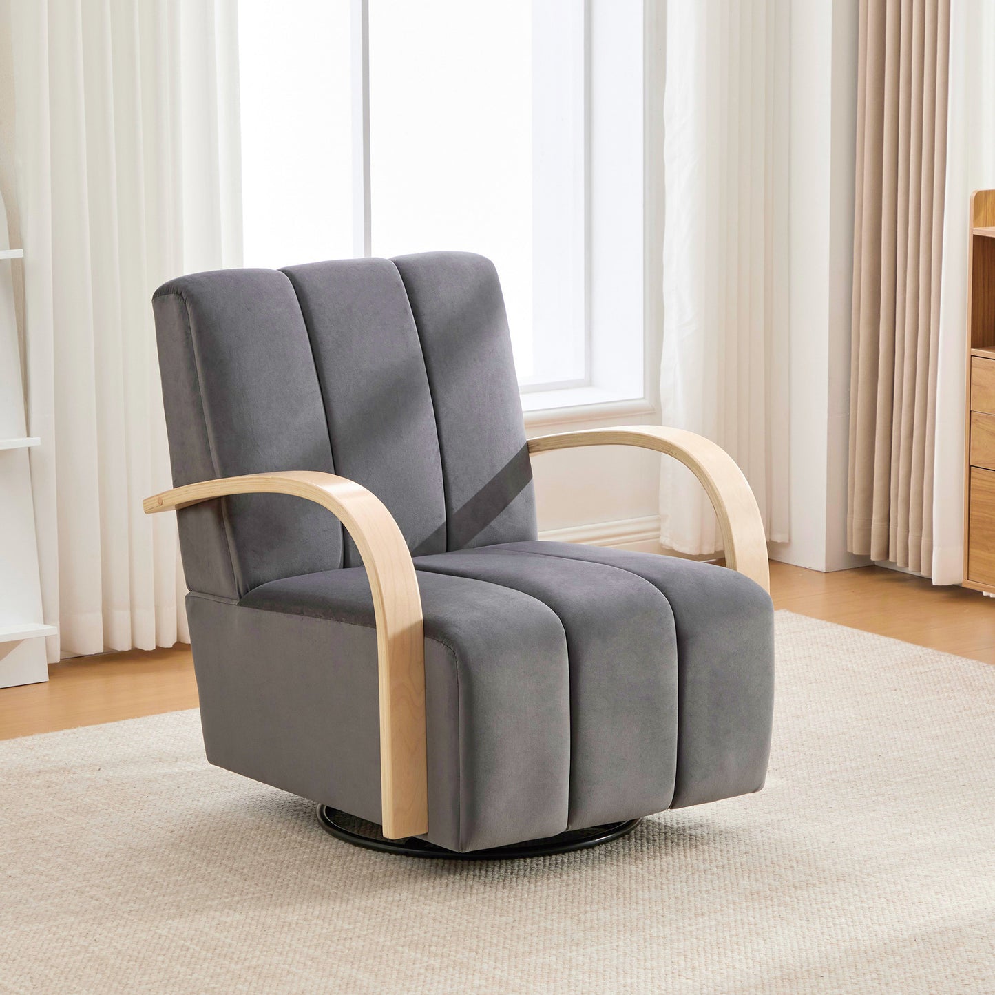 30.7" Upholstered 360° Swivel Accent Chair - Charcoal