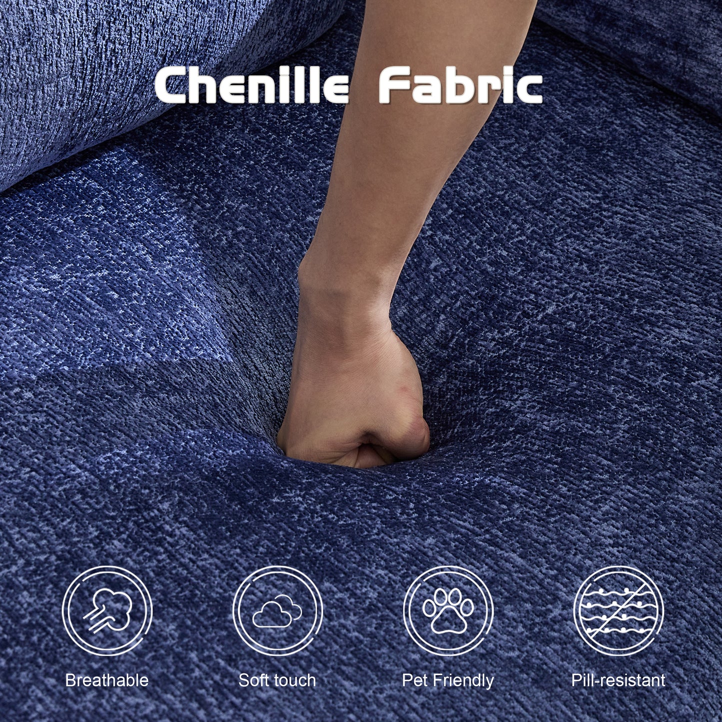 Convertible Floor Sofa Bed - Dark Blue Chenille, No Assembly