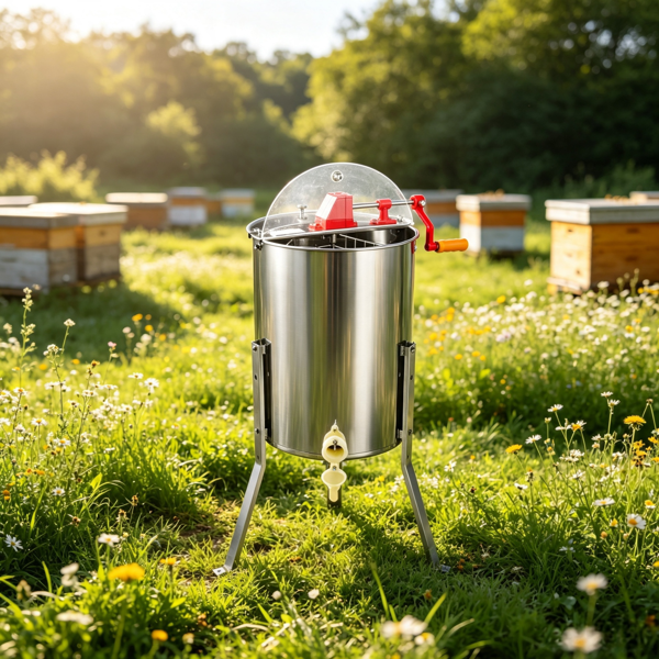 3-Frame Manual Honey Extractor Stainless Steel Beekeeping Honey Spinner with Adjustable Stand & Lid