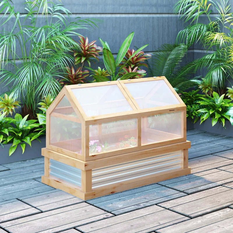Wooden Garden Cold Frame Greenhouse with Cover - Elevated Planting Bed for Outdoors