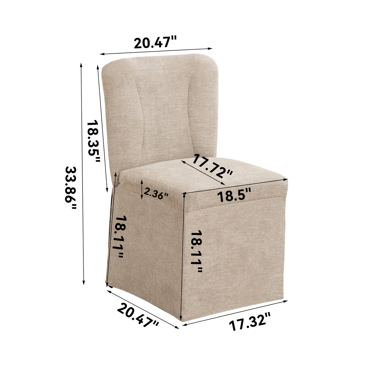 Modern Linen Dining Chairs with Padded Seat - Set of 2 (Brown)