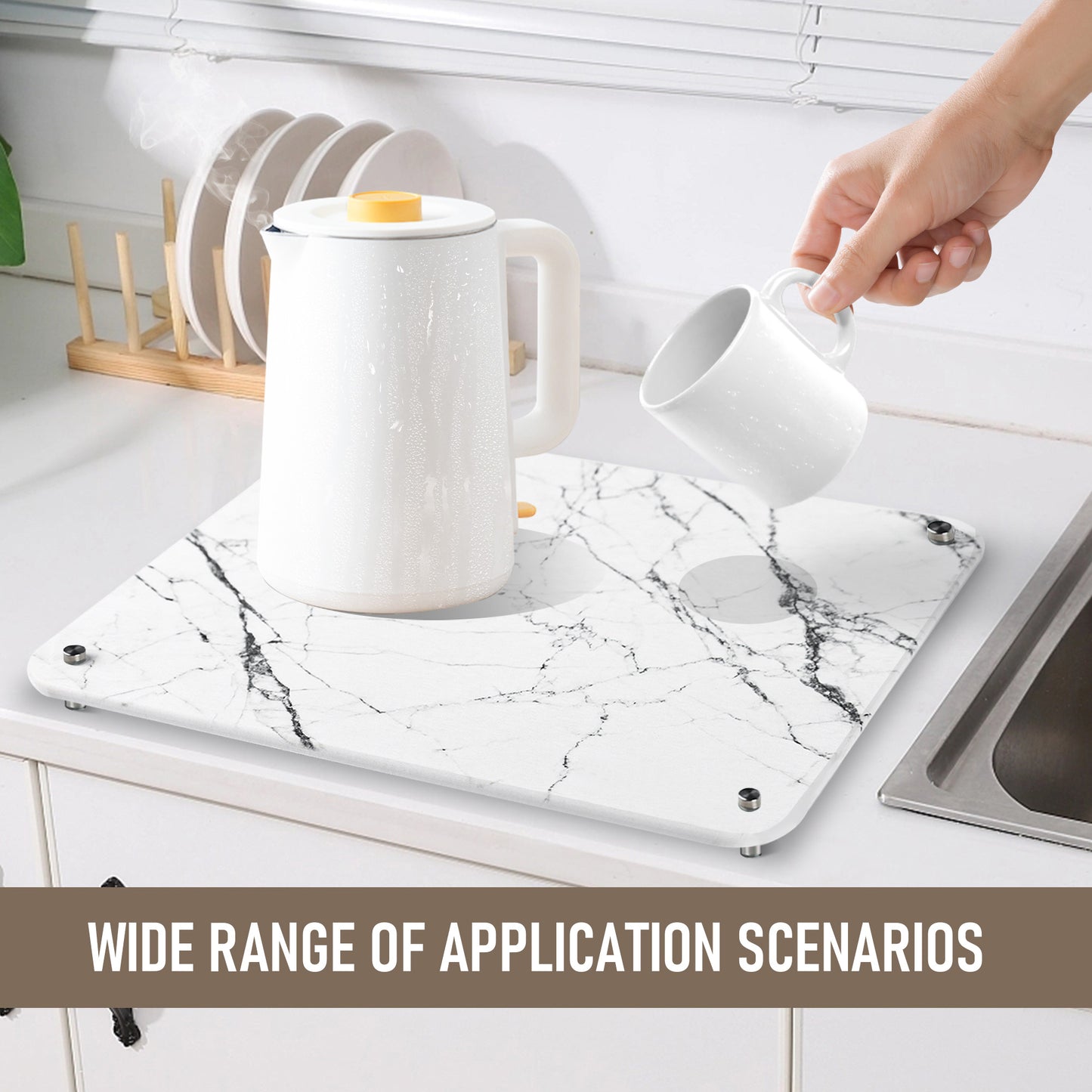 Diatomaceous Stone Drying Mat - White Marble Look, 15.75" x 11.81"