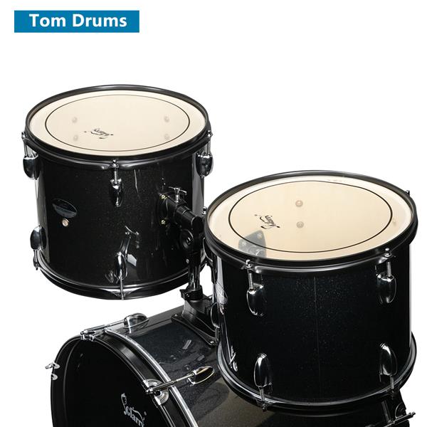 22-Inch 5-Piece Black Drum Set with Double-Layer Oil Skins