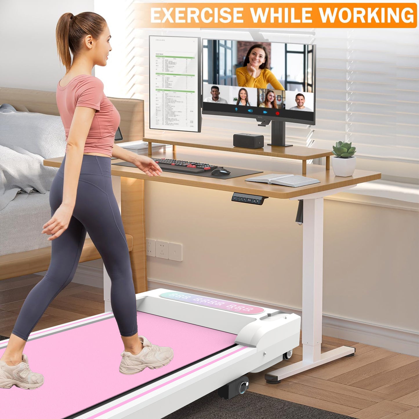 Under Desk Treadmill with Incline - 2 in 1 Portable Walking Pad - Pink