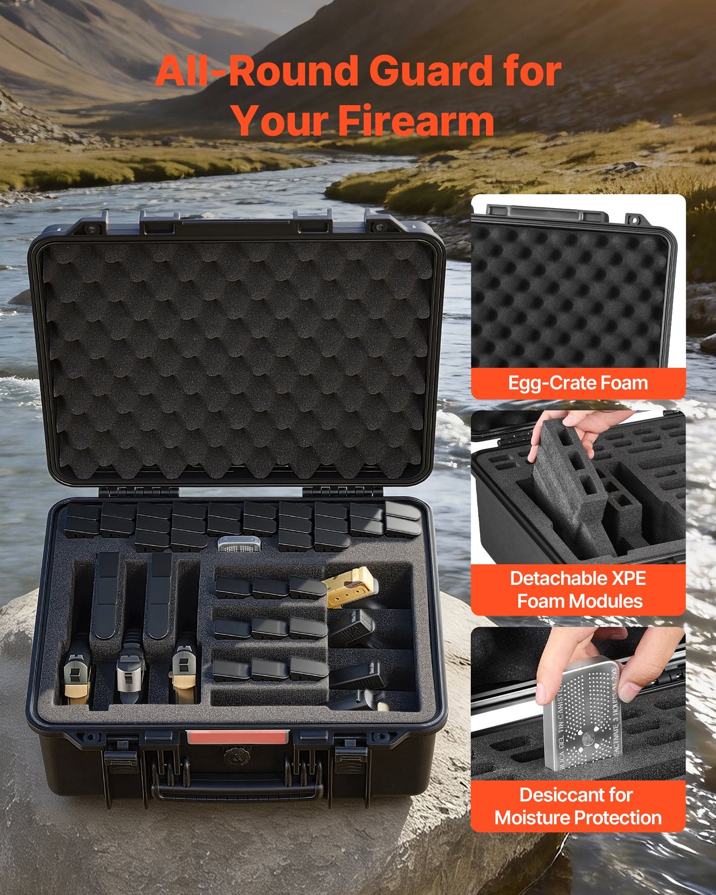 Heavy Duty Waterproof Gun Case with Foam Interior - TSA Compliant, Black
