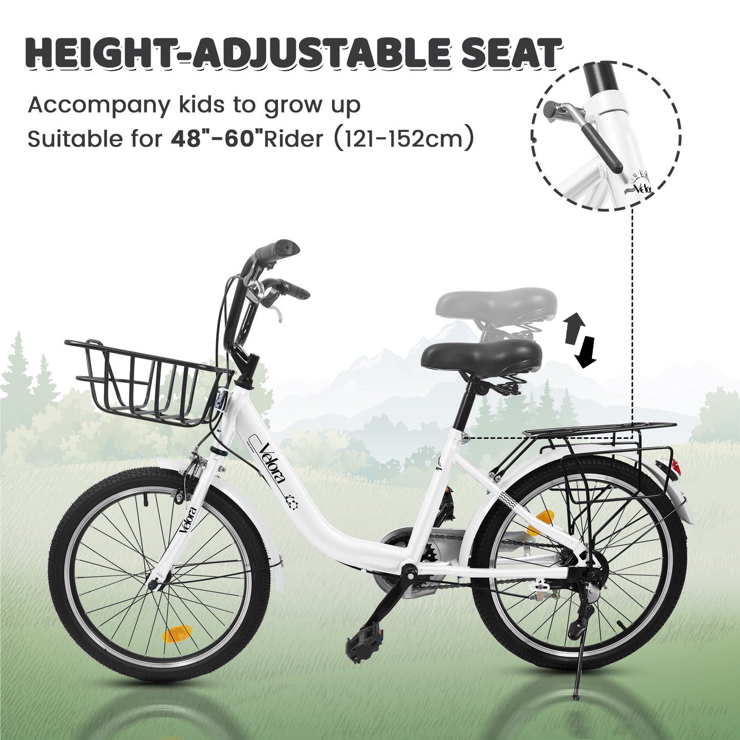 20 Inch Kids Bike for Boys & Girls - White, Lightweight Steel Frame