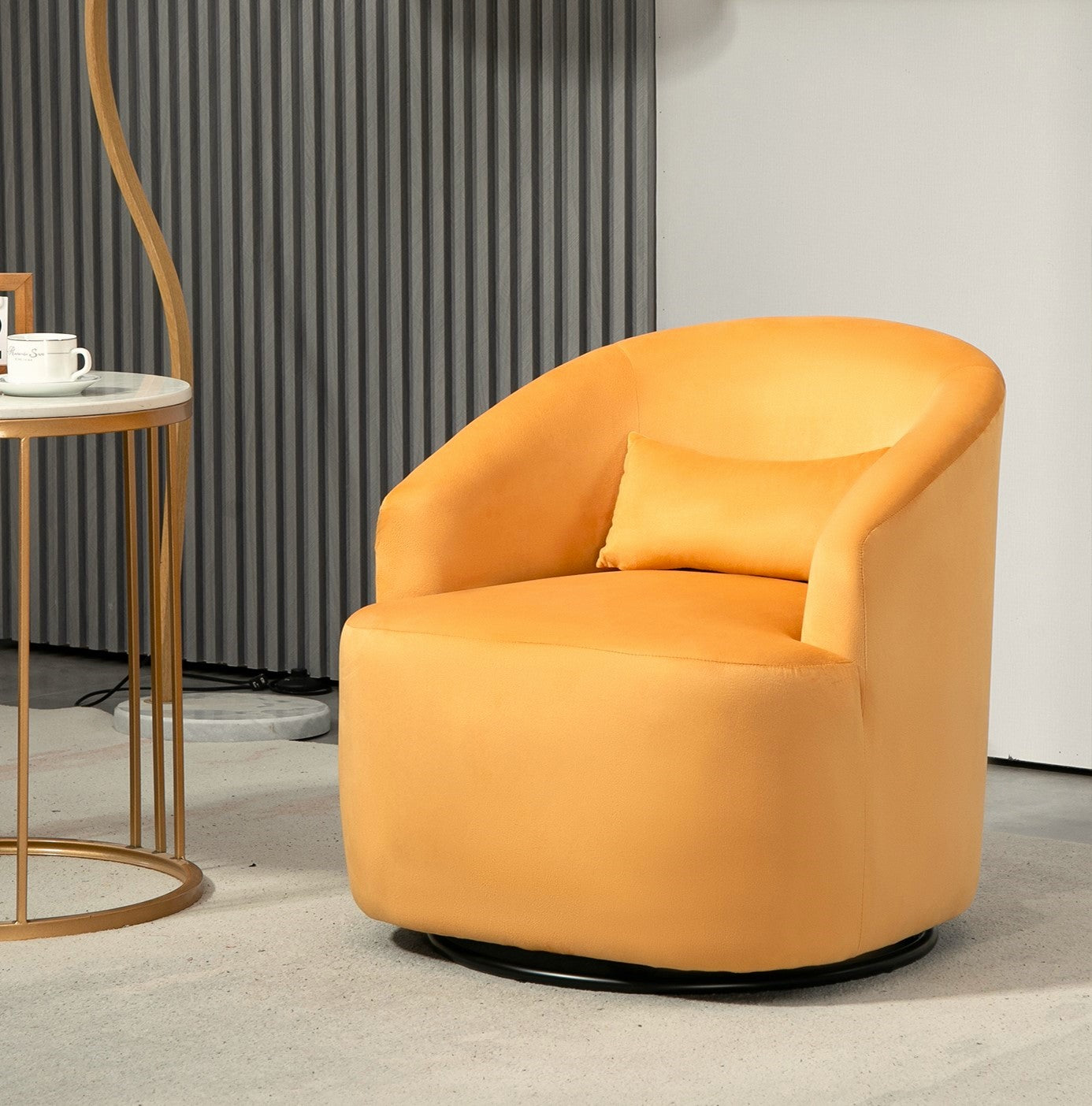 365 Degree Swivel Barrel Accent Chair, Velvet Upholstered Curved