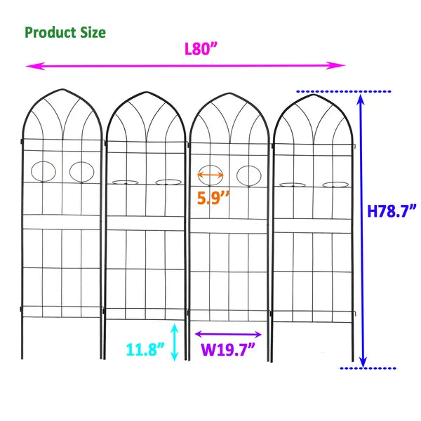 Metal Garden Trellis 78.7" x 19.7" Rustproof Black - 4 Pack