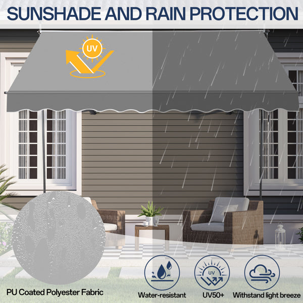 Retractable Patio Awning - Grey Sun Shade Shelter with Adjustable Frame