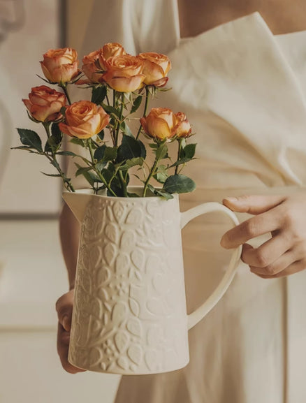 Minimalist Ceramic Vase for Home Decor - Forest Relief, Milk Jug Style