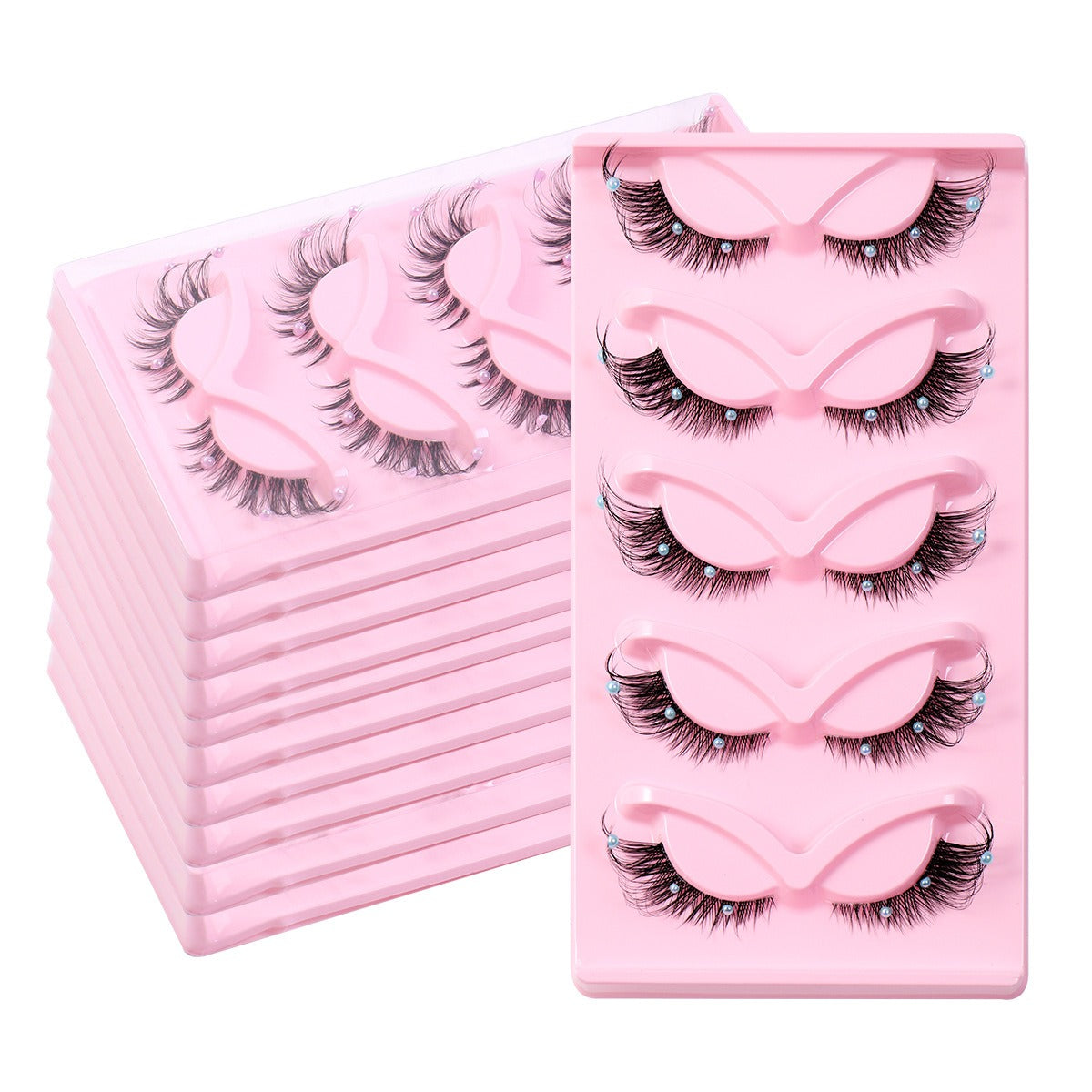 3D Cluster False Eyelashes - 5 Pairs Foxy Winged Cat Eye Strip Lashes