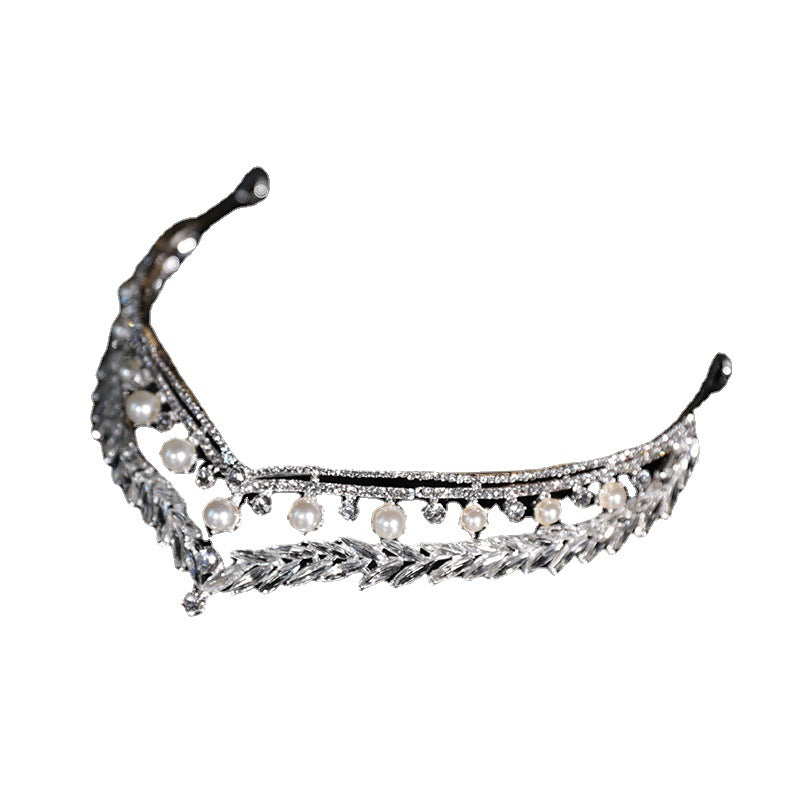Bridal Crown Tiara Pearl Rhinestone Headpiece - Silver