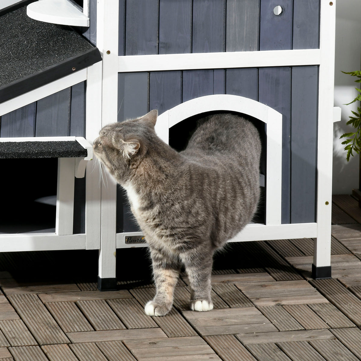 Outdoor Cat House with Weather-Resistant Roof & Garden Bed - Gray, 850x590x230mm