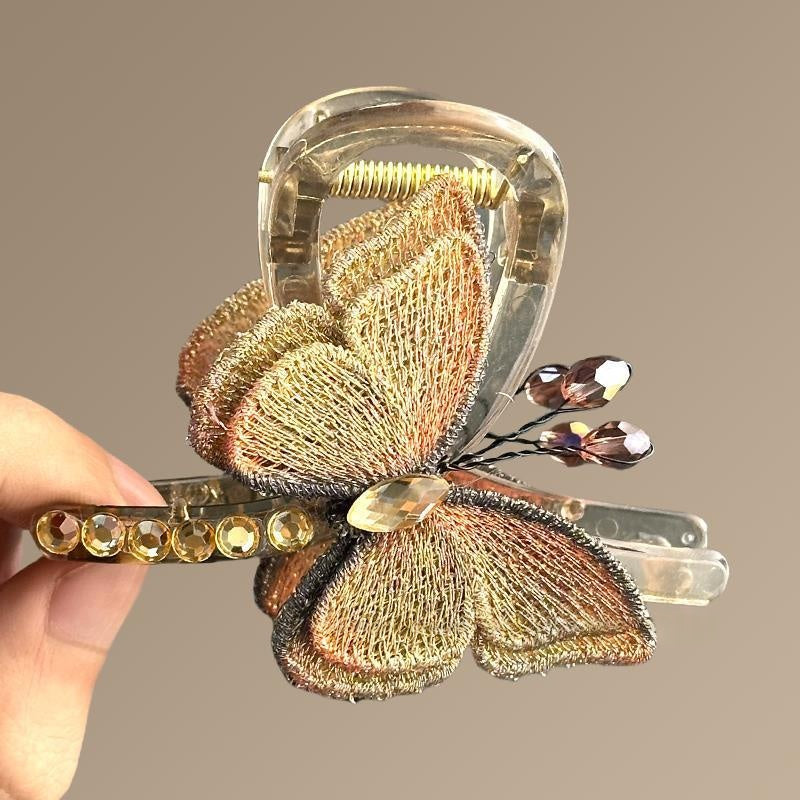 Retro Butterfly Embroidered Hair Clip - Half-up Shark Hair Accessory for Women