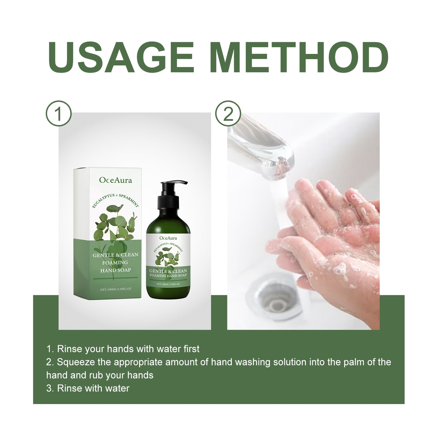 Gentle Foaming Hand Soap with Glycerin & Eucalyptus - 100ml Moisturizing Wash
