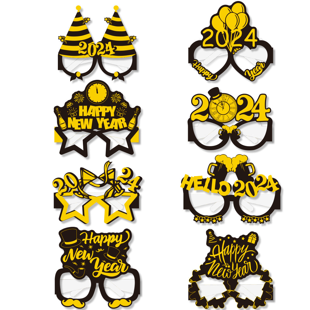 8pcs Happy New Year Party Photo Props Paper Glasses Decoration