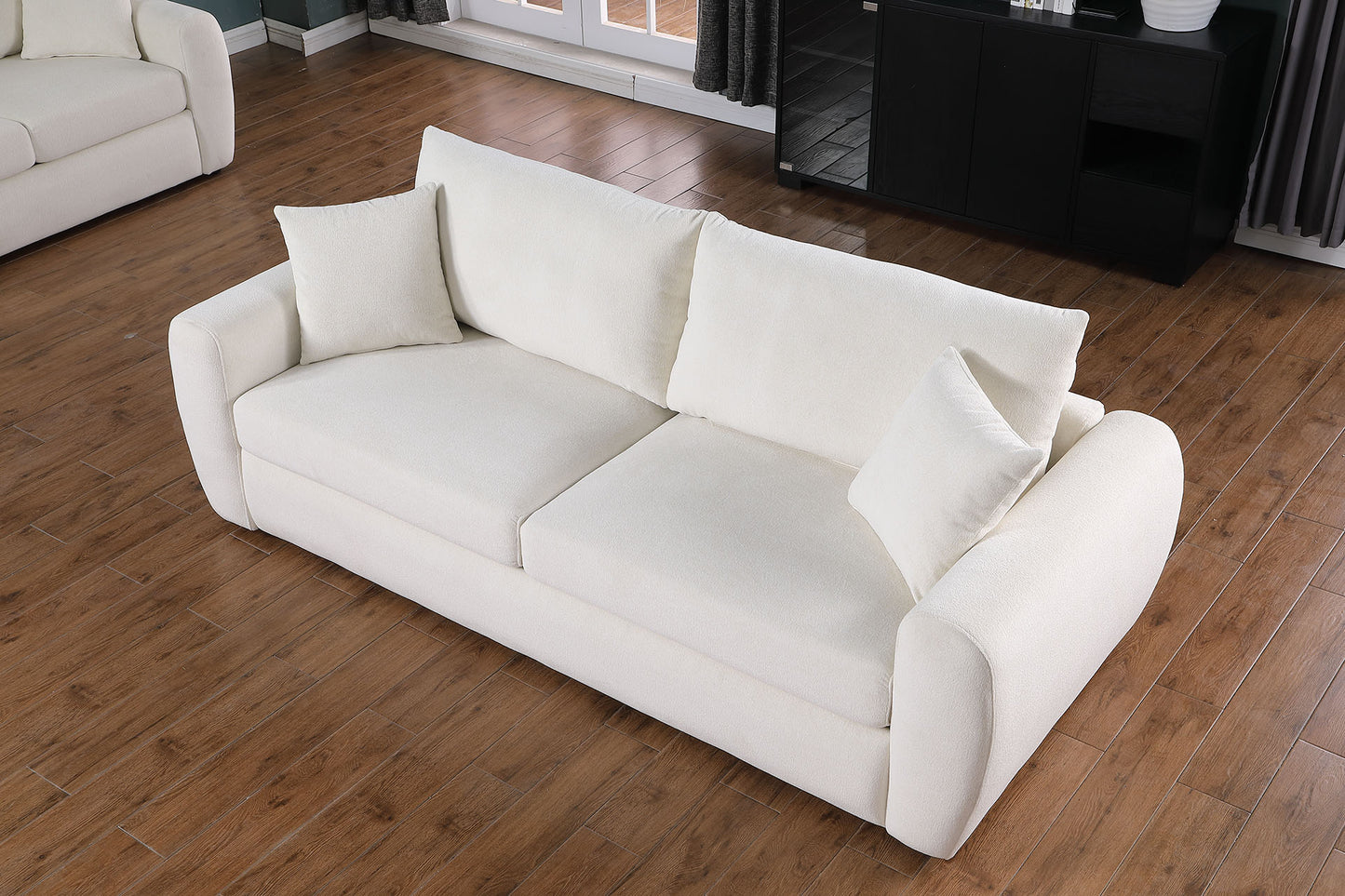 Beige Modern Minimalist 3-Seat Sofa - Comfortable Design