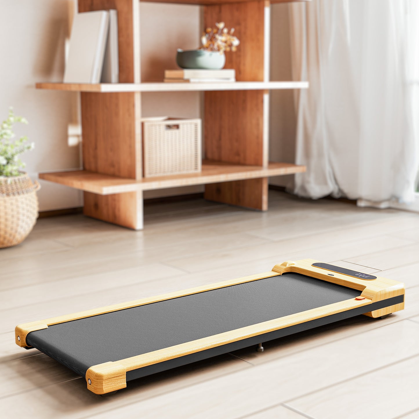 Under Desk Treadmill with Remote Control and LED Display - Natural Wood