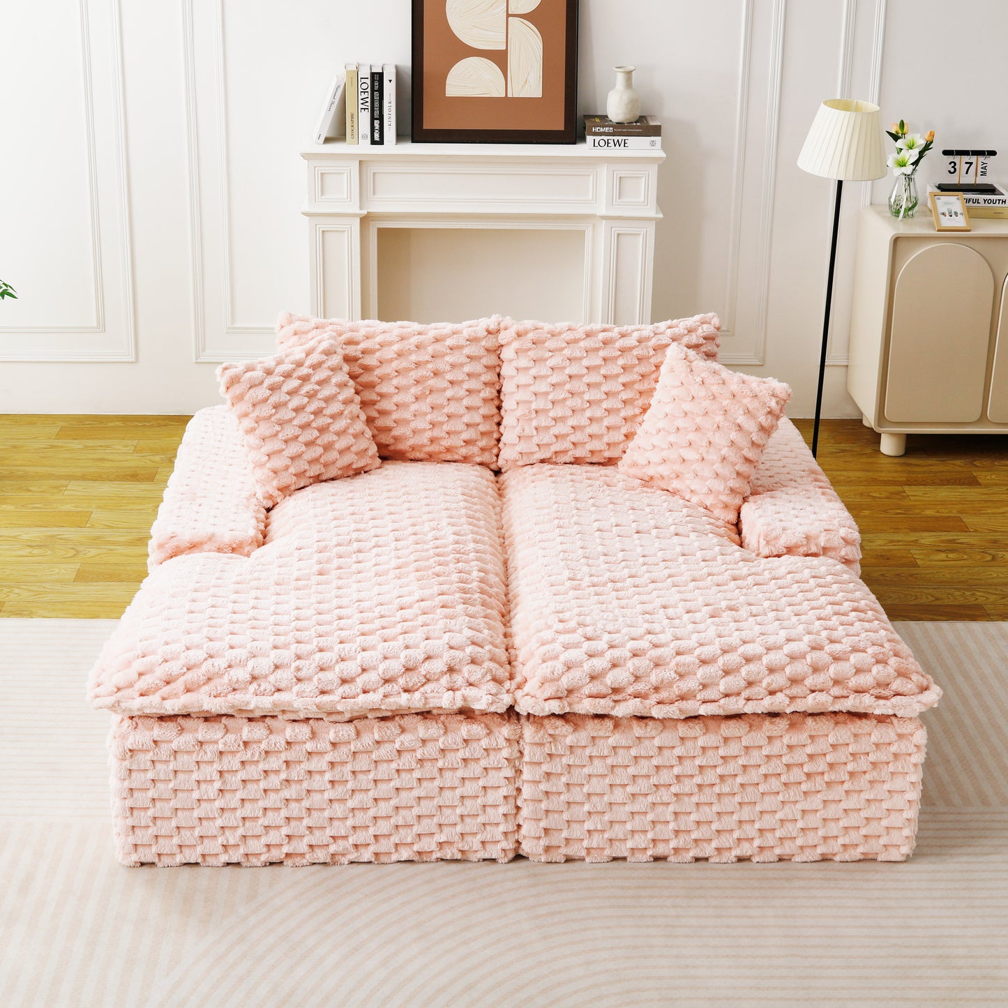 Pink Velvet Double Chaise Lounge - Multifunctional Lazy Sofa