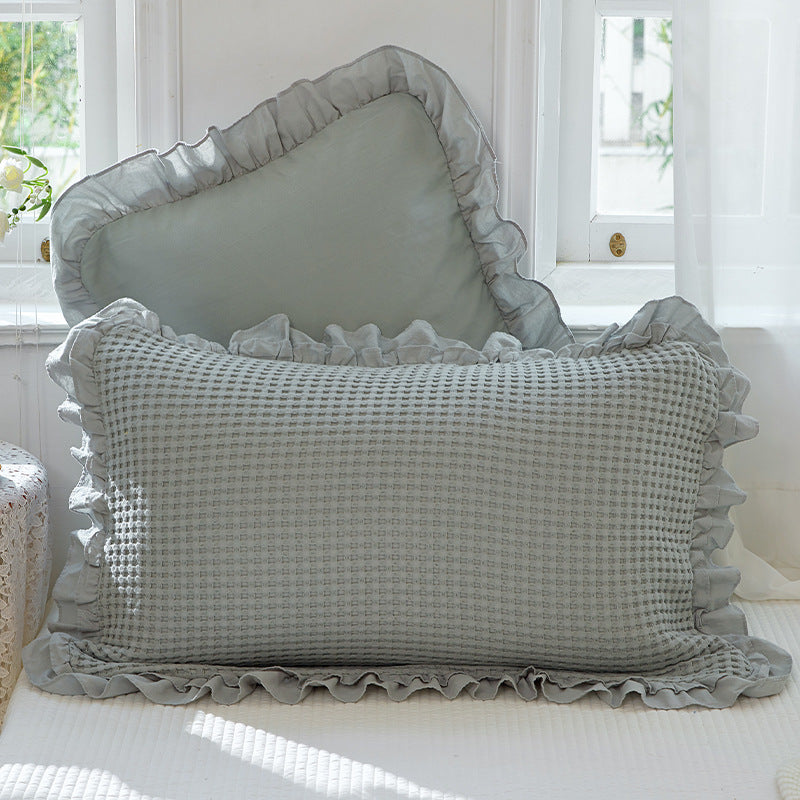 Cotton Waffle Pillowcase Set - Ruffled Single-Piece Bedding for Bedroom