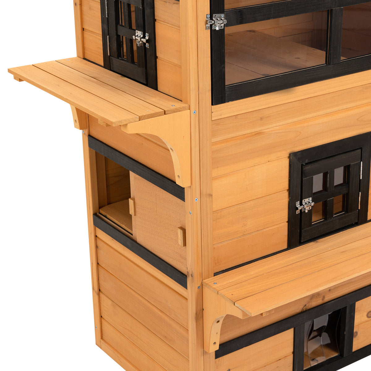 Outdoor Cat House 3-Tier Shelter with 5 Escape Doors Weatherproof Yellow Black