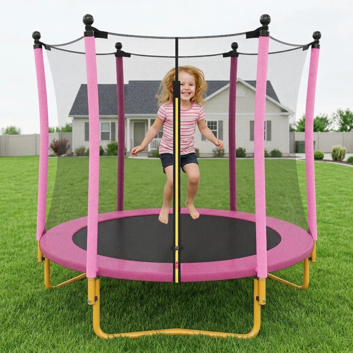 5.5 FT Kids Trampoline with Safety Net - Pink Indoor Outdoor Mini Trampoline
