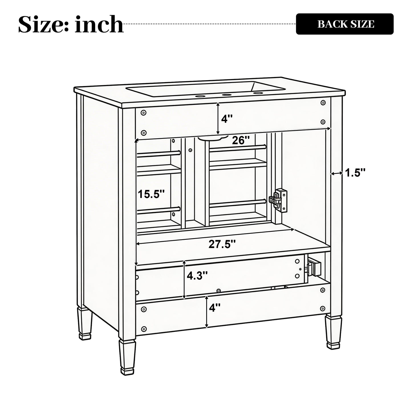 30-Inch Elegant Fluted Bathroom Vanity with Ceramic Sink - Black