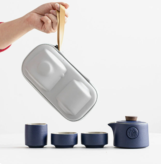 Travel Ceramic Tea Set with Teapot and Cups - Portable Household Drinkware