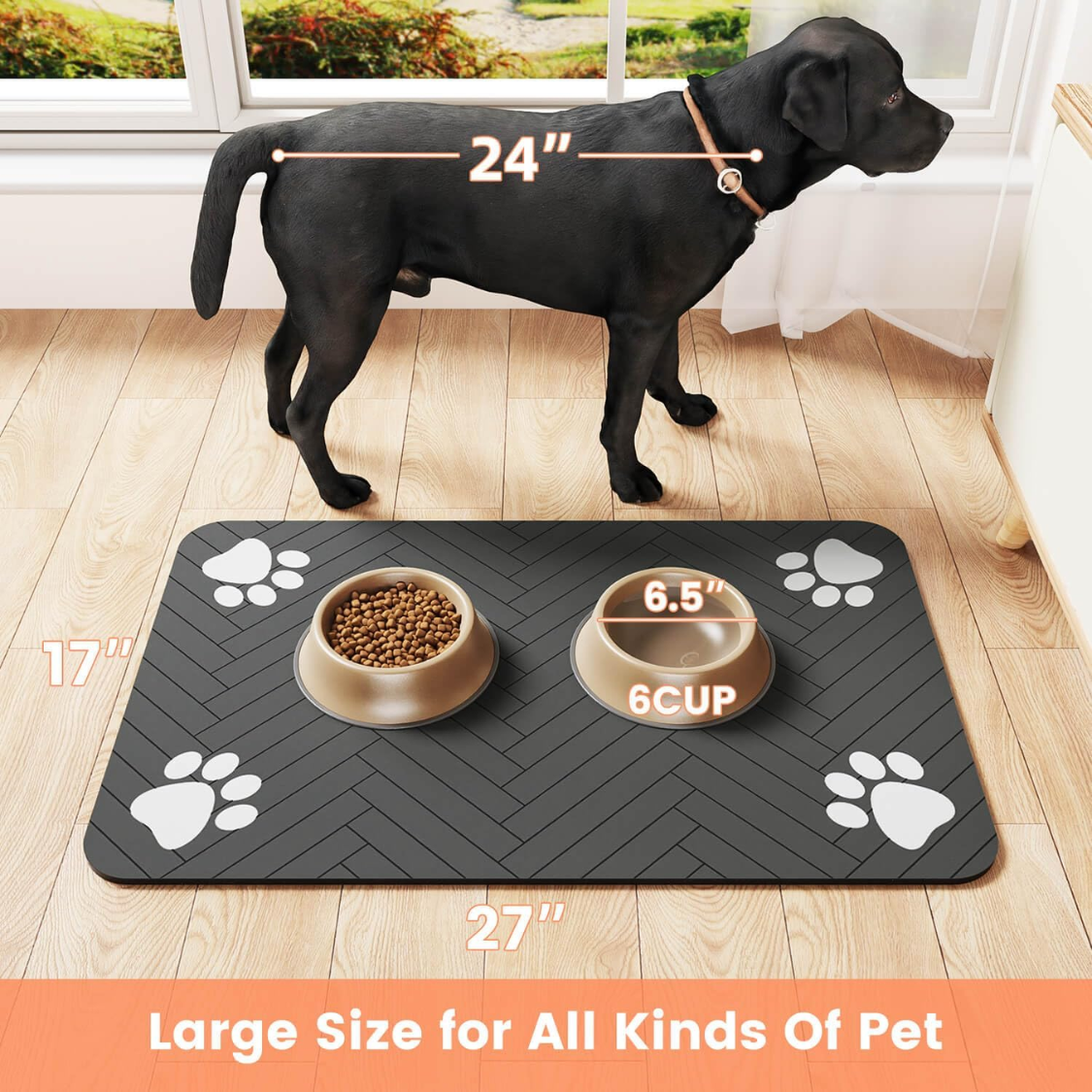 Pet Food Mat 20x12 Inch Waterproof Rubber Backing Non-Slip Stain-Resistant