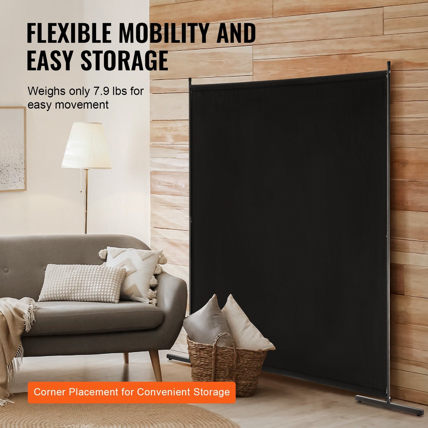 6FT Freestanding Room Divider - Black Privacy Screen Panel