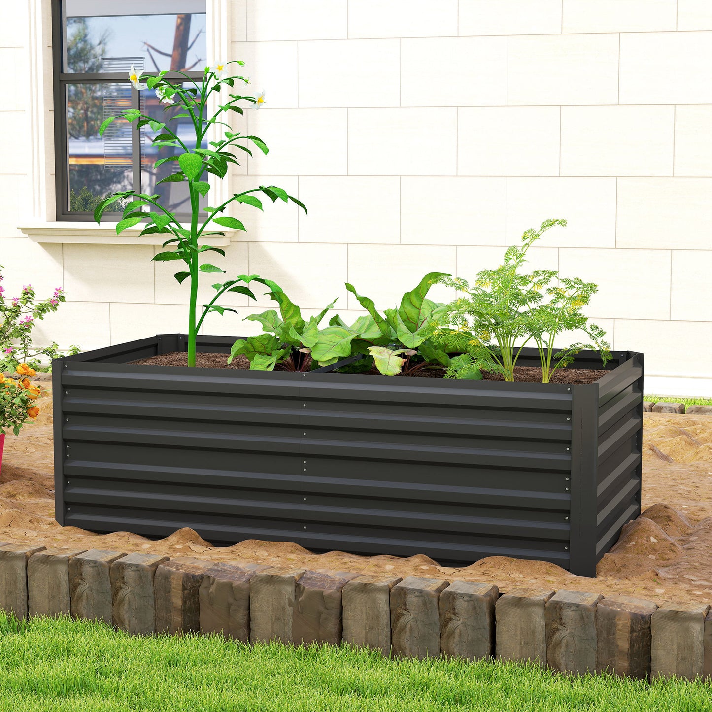 Galvanized Steel Raised Garden Bed 71x36x23 Inches Outdoor Planter Black
