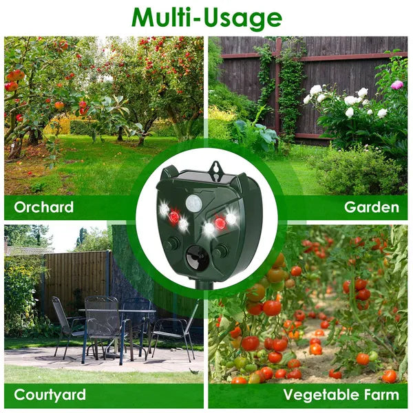 Ultrasonic Solar Animal Repeller - Waterproof, 5 Gears for Garden