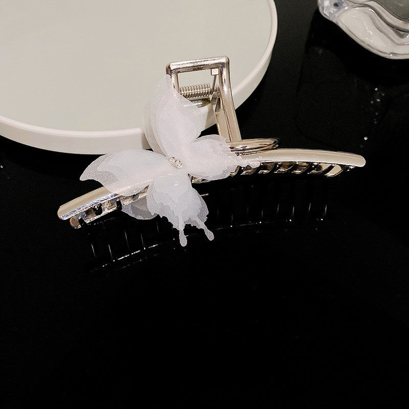 Silver Butterfly Hairpin - Geometric Design Grab Clip