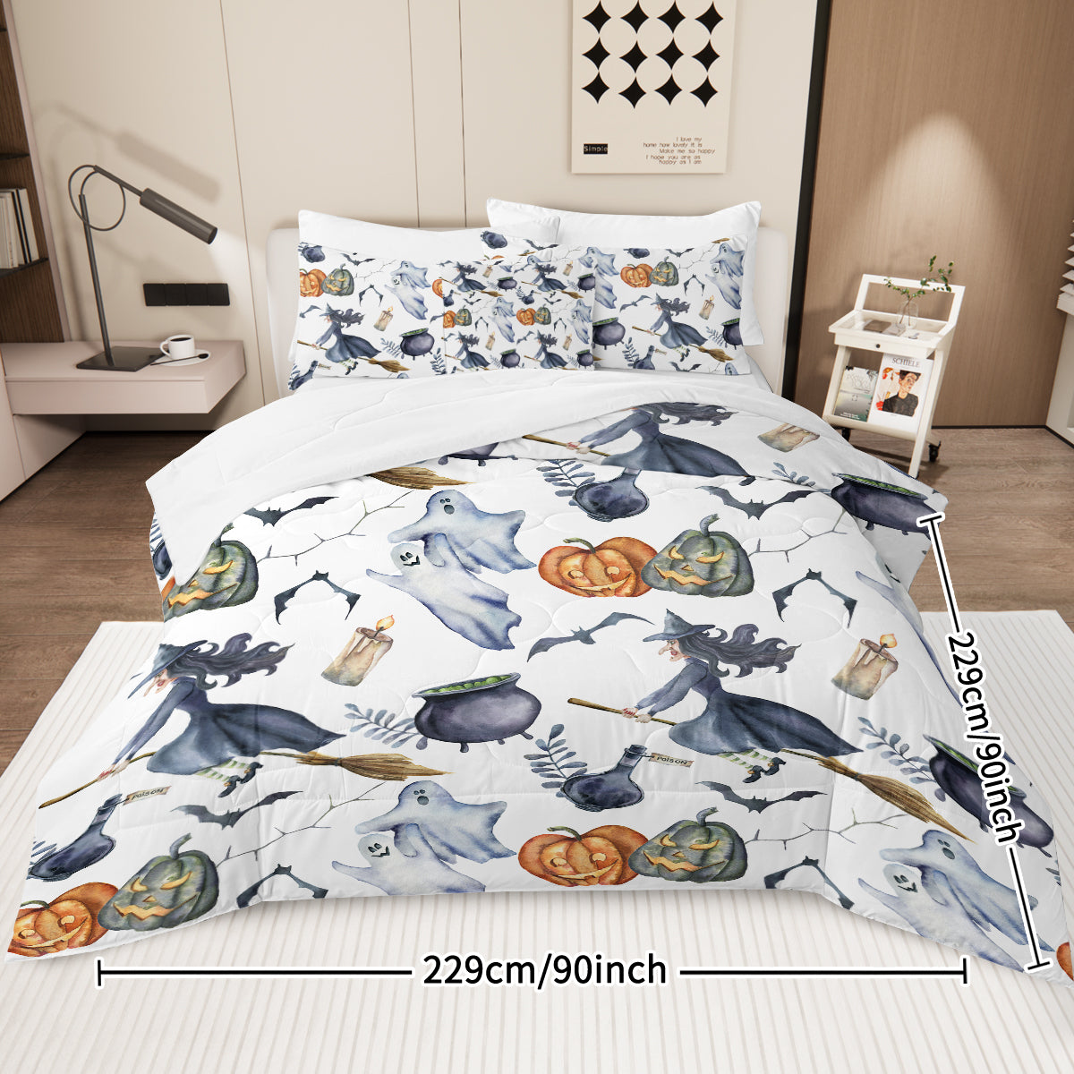 Halloween Comforter Set - 8 Piece Bed In A Bag with Witch Pattern