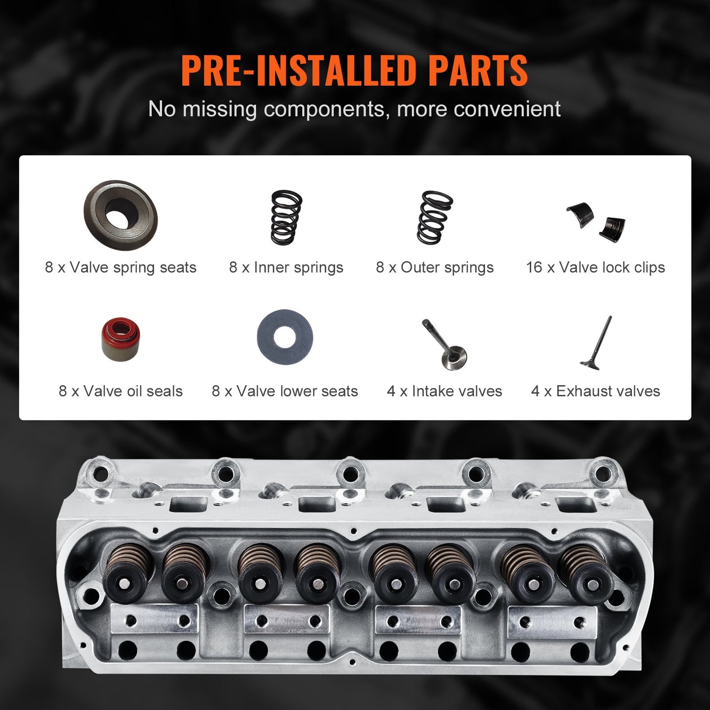 Aluminum Cylinder Head Assembly Replacement for Ford SBF Engines - Silver
