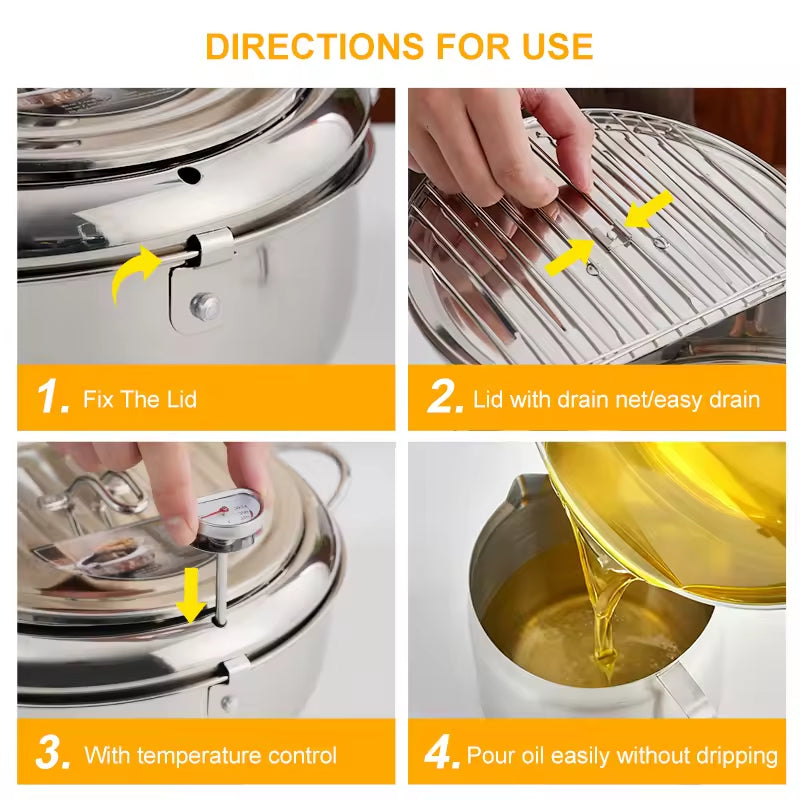 Japanese Style Tempura Deep Fryer - Stainless Steel with Thermometer