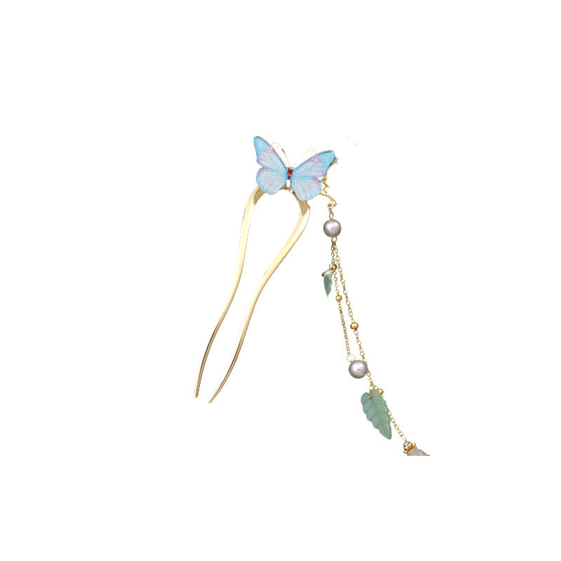 Women's Butterfly Pearl Hairpin - Gold
