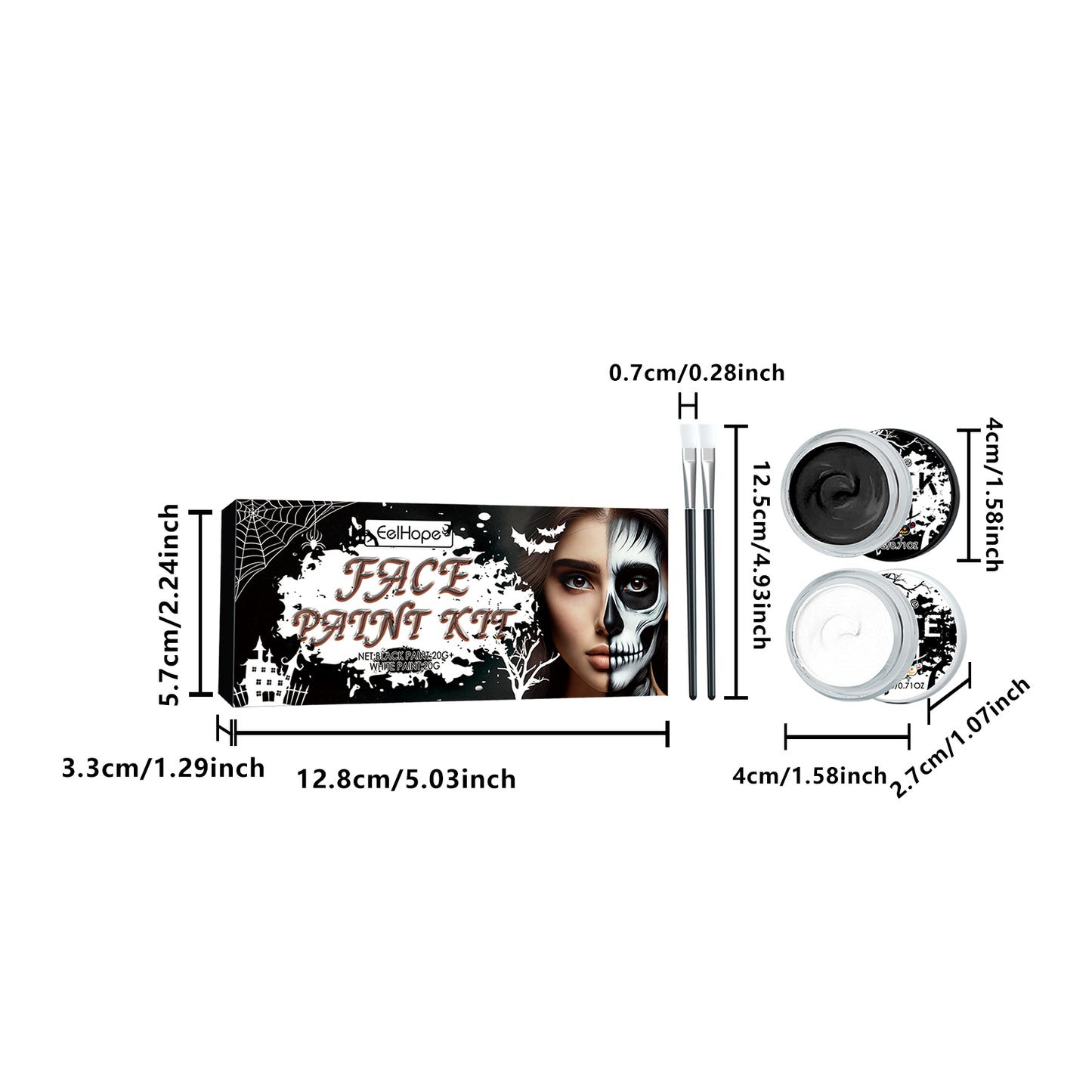 Black and White Face Paint Kit for Halloween Skeleton Cosplay Makeup