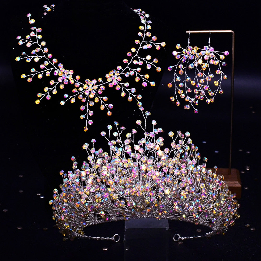 Bridal Crystal Crown Headpiece with Earrings
