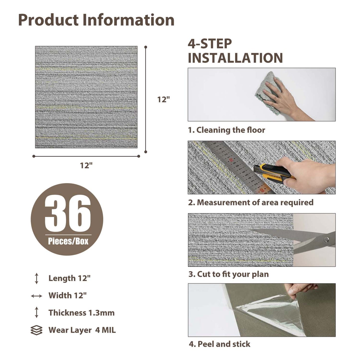 Water Resistant Peel and Stick Vinyl Plank Flooring - 36 PCS