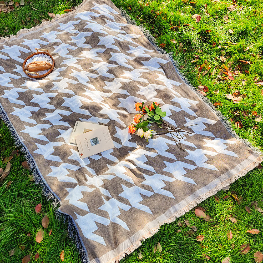Bohemian Outdoor Camping Rug - Knitted Chenille Picnic Mat for Garden & Patio