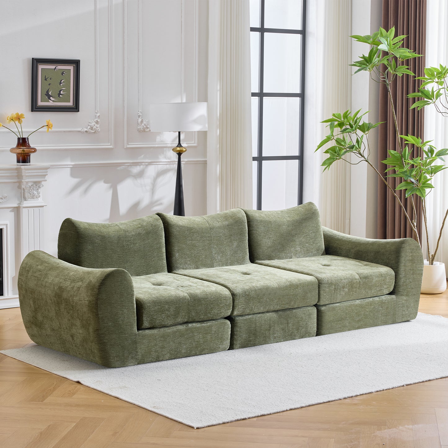 Modular Cloud Sofa Bed - Convertible Sectional Cushioned Sofa - Green