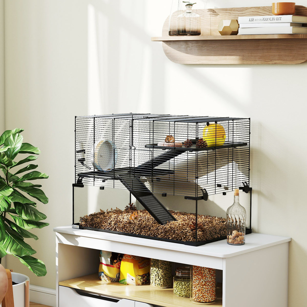 30-Inch Hamster Cage with Glass Basin, Multi-Level Small Pet Enclosure