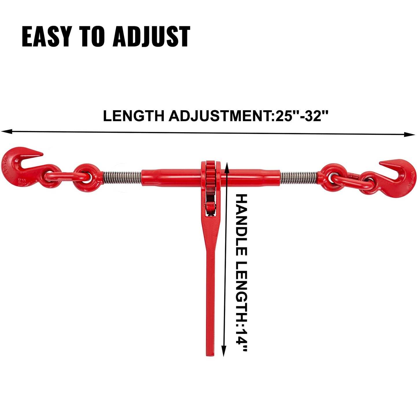 Heavy-Duty Ratchet Chain Binder 9215 lbs Load Capacity, Adjustable, Red