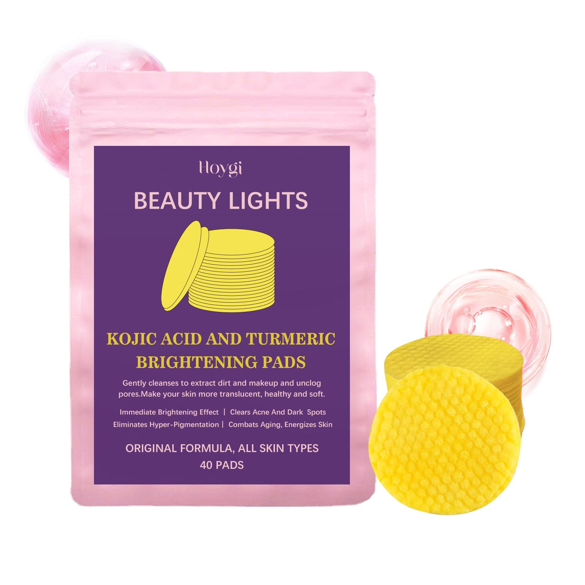 Turmeric & Kojic Acid Facial Cotton Pads - Gentle Skin Care, 40 Sheets