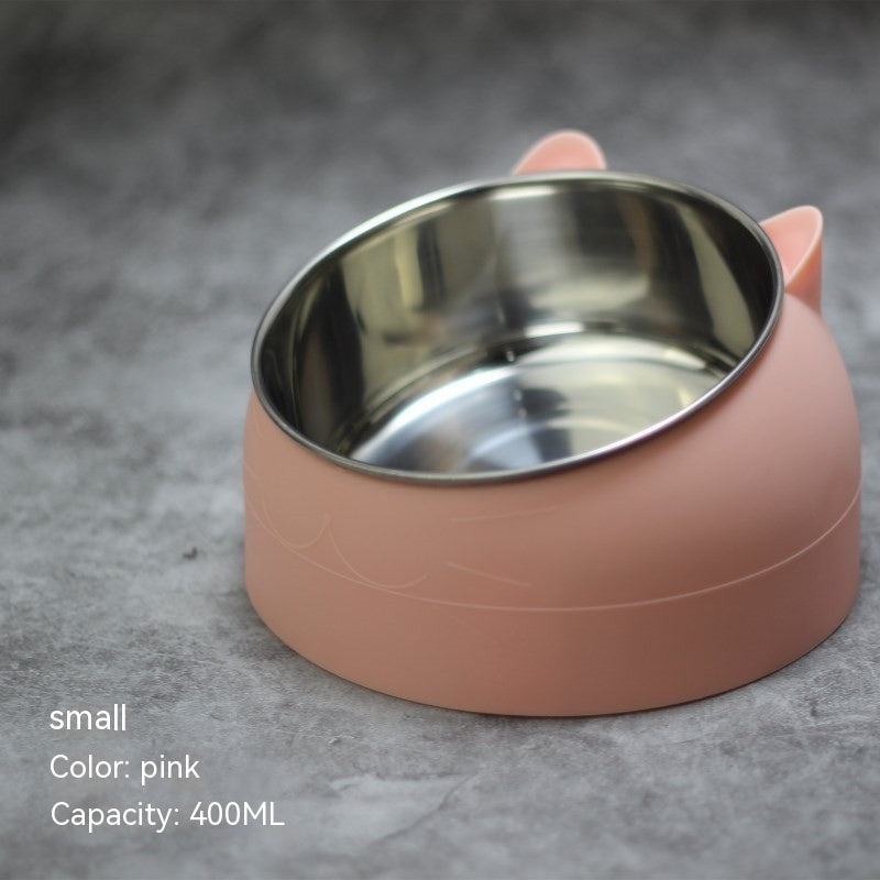Stainless Steel Double Pet Food Bowl with Oblique Mouth for Cats and Dogs