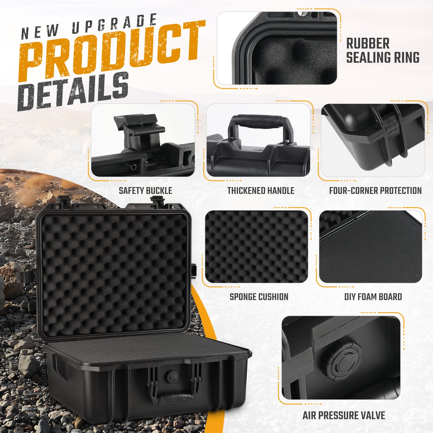 18.9x16.5x8.7 Inch Hard Case, Portable Weather Waterproof Protective